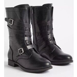 NEW Torrid Black Faux Leather Mid Shaft Buckle Bootie Boot 9 Wide 9WW